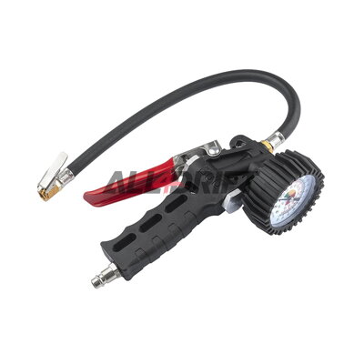 Tire inflation gun with BAR PSI pressure gauge