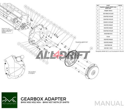 PMC adaptér pre motor BMW M50 S50 M52 M54 a prevodovky BMW N57N N57 Diesel ZF 8HP70 / M57N / M57N2 GS6-53DZ E90 330D E60 530D