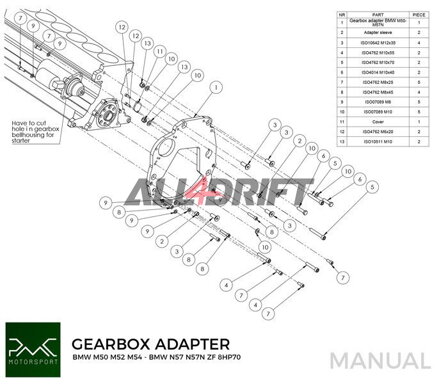 PMC adaptér pre motor BMW M50 S50 M52 M54 a prevodovky BMW N57N N57 Diesel ZF 8HP70 / M57N / M57N2 GS6-53DZ E90 330D E60 530D
