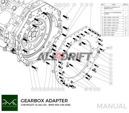 PMC adaptér pre motor GM Chevrolet LS V8 LS1 LS3 LS7 LSA LSX a prevodovky BMW M57N / M57N2 GS6-53DZ / N54 GS6-53BZ / N52 N53 GS6-37BZ