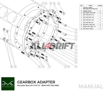 PMC adaptér pre motor Mercedes Benz M112 M113 AMG a prevodovky BMW M50 M52 M54 M57 S50 S52 S54 ZF310 ZF320 GS5-39DZ E46 M3 E36 M3