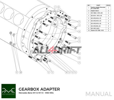PMC adaptér pre motor Mercedes Benz M112 M113 AMG a prevodovky BMW M50 M52 M54 M57 S50 S52 S54 ZF310 ZF320 GS5-39DZ E46 M3 E36 M3