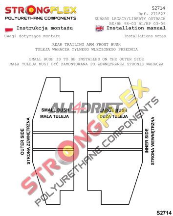 276158A Rear suspension bush kit SPORT - Subaru Legacy III / Outback II (98-03) BE BH BT