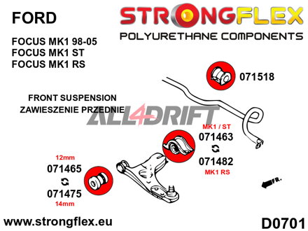 076153B Front suspension bush kit - Ford MK1 (98-05)