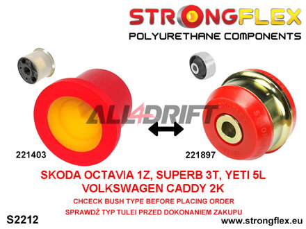 221897A Front lower arm rear bush 65mm SPORT Audi / Seat / Škoda / VW