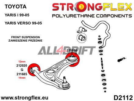 211685A Front arm front bush 14mm SPORT - Toyota I (99-05) P1
