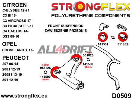 141500B Front arm bush 56mm