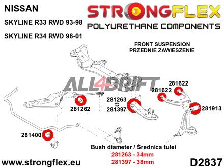 281263A Front arm inner bush 34mm SPORT - Nissan V (88-98) S13