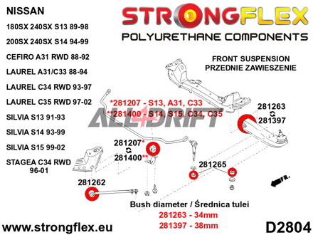 281263A Front arm inner bush 34mm SPORT - Nissan V (88-98) S13