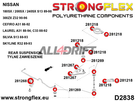 286084A Full suspension bush kit SPORT - Nissan V (88-98) S13