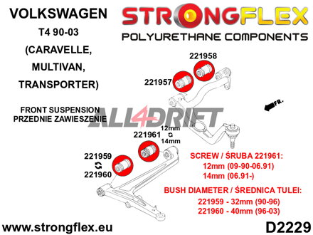 226233A Suspension bush kit SPORT - Volkswagen T4 (90-03) Caravelle, Multivan, Transporter