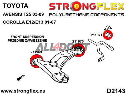 216265A Front suspension and ream beam bush kit SPORT - Toyota IX (01-07) E120 E130