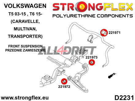 226236A Full suspension bush kit SPORT - Volkswagen T5 (03-15) Caravelle, Multivan, Transporter