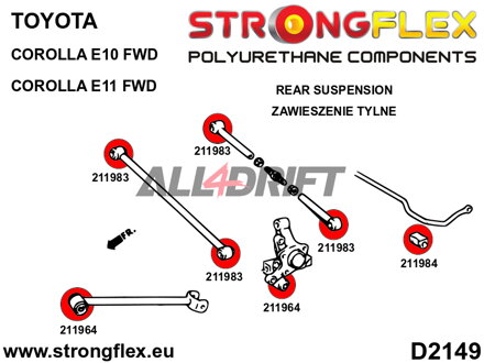 211964B Rear trailing arm bush - Toyota AT200 ST202 ST204 FWD