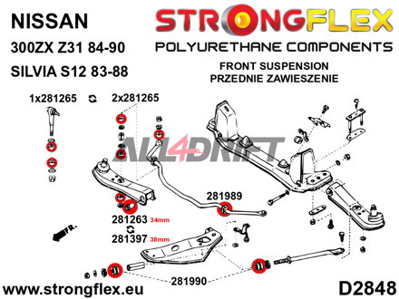 281263A Front arm inner bush 34mm SPORT - Nissan V (88-98) S13