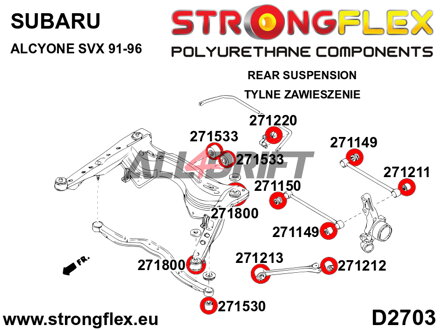 276251A Rear subframe bush kit SPORT - Subaru Alcyone SVX (91-96)