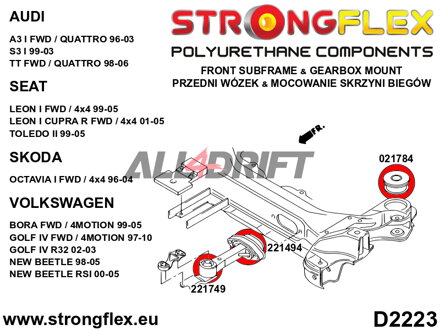 021784A Front subframe bush SPORT Audi / Seat / Škoda / VW