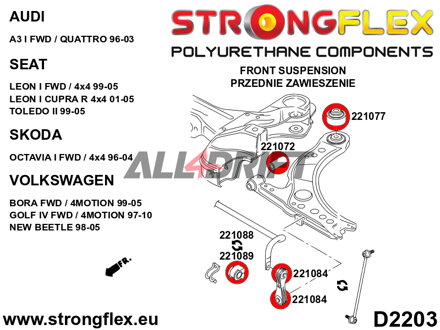 221077A Front arm rear bush SPORT Audi / VW / Škoda