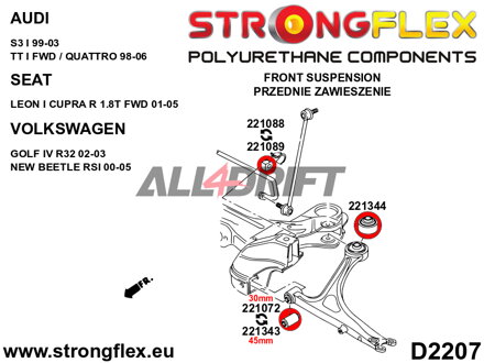 226086A Front suspension bush kit SPORT Audi / VW / Seat