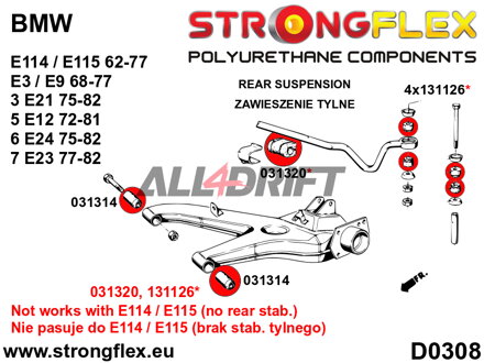036134B Full suspension polyurethane bush kit BMW E3 / E9 / E12 / E24