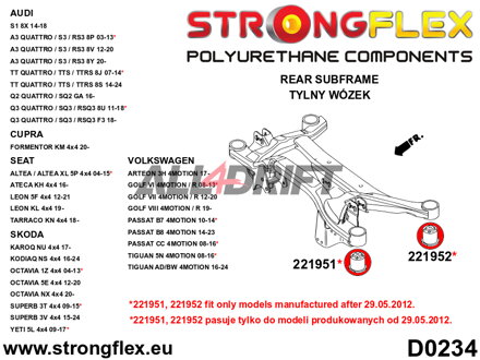 221951B Rear subframe front bush 60mm Audi / Seat / Škoda / VW / Cupra