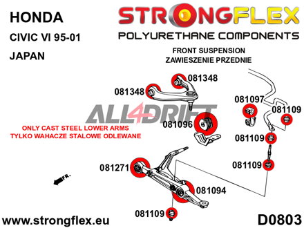 081271A Front lower arm inner bush SPORT - Honda VI (95-00) JAPAN EJ / EK / EM1
