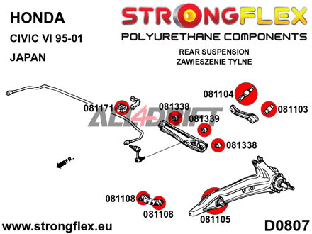 081338A Outer arm to hub and inner longitudinal arm bush SPORT - Honda VI (95-00) JAPAN EJ / EK / EM1