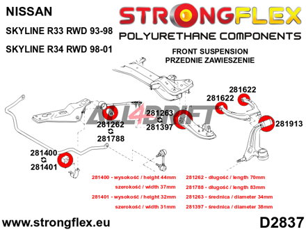 286211B Front suspension bush kit - Nissan R33 (93-98) RWD