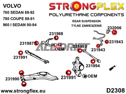 236211B Rear suspension bush kit Volvo 760 / 780 / 960