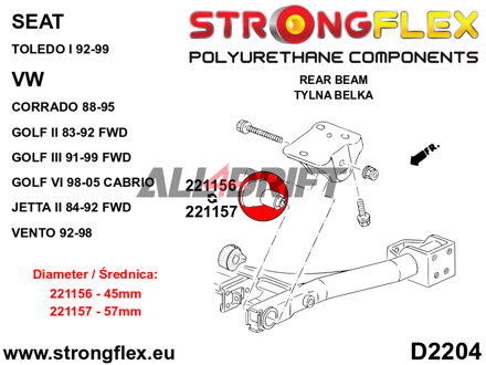 221157A Rear subframe bush 57mm SPORT - Seat I (92-99) 1L
