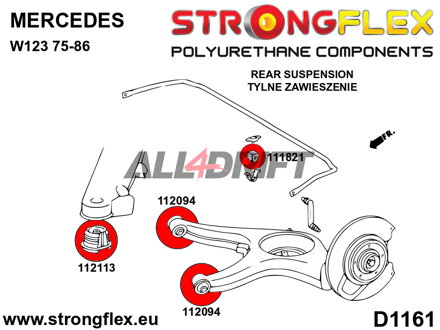 116300A Rear suspension bush kit SPORT - Mercedes W123 (76-86)