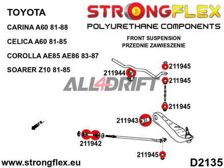 216254A Full Suspension bush kit SPORT - Toyota RWD (83-87) AE85 / AE86