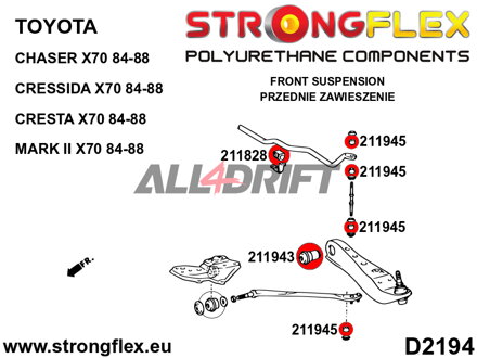 211945A Front and rear anti roll bar link bush SPORT - Toyota III (99-07) W30