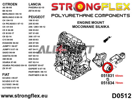 051831A Lower engine mount 65mm SPORT Citroën / Peugeot