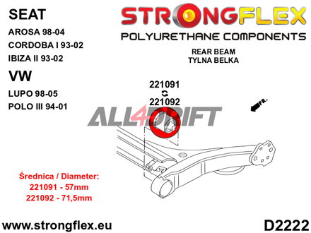 221091A Rear beam bush 57mm SPORT - Seat I (93-02) 6K